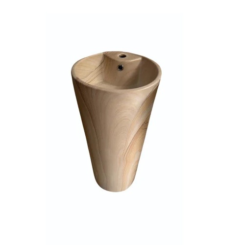 Round Single Piece Wash Basin - Ceramic, Brown, Round Pedestal | Easy To Fit, Floor Mounted