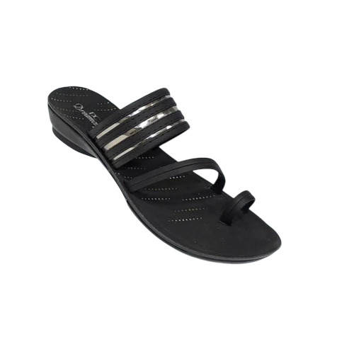 Simran 14 Black PU Rexine Slip-On Slipper - Optimum Grade, Durable, Textured Pattern, Comfortable Women's Summer Footwear