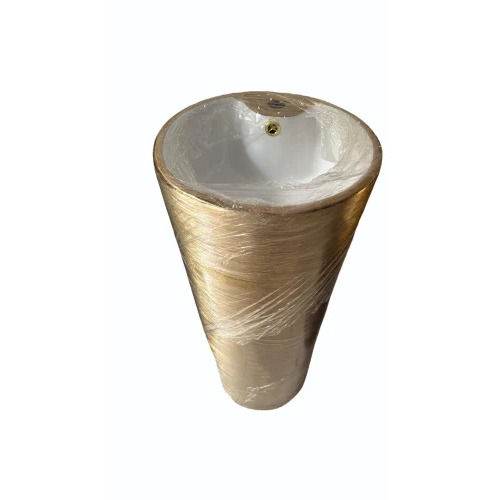 Single Piece Wash Basin - Ceramic, Round, Golden, Floor Mounted Pedestal | Easy To Fit, Designer Style