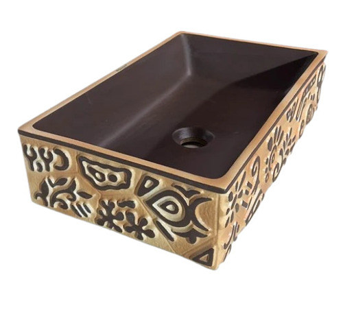 Table Top Wash Basin - Ceramic, Rectangular, Glossy Orange, Table Top, No Tap Hole | Crack Proof, One Piece, Bathroom Fittings