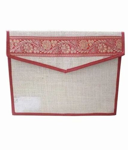 White & Red Jute File Folder - 10x14 Inch, Rectangular | Embroidered Pattern, Customized Design & Logo