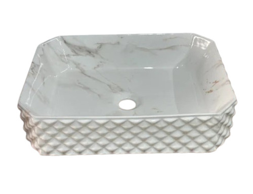 White Table Top Wash Basin - Ceramic, Rectangular, White Glossy Finish | Easy to Fit, One Piece