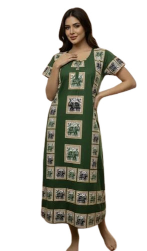 Women Lightweight Cotton Nighty - Cotton, Various Sizes, Green, Printed | Elegant Design, Quick Dry, Comfortable Fit