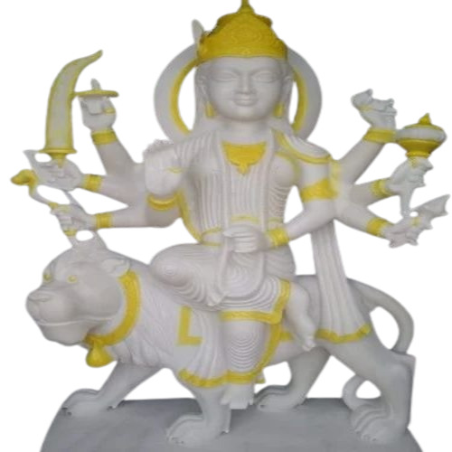 3 Feet Marble Durga Statues - Polished White Marble, Handmade | Durable, Washable, Glossy Finish