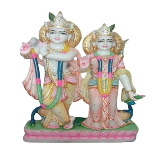 Fancy Marble Radha Krishna Statue - Polished Marble, 3 Feet, White | Durable, Glossy Finish, Washable, Rust Proof