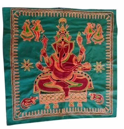 Ganpati Printed Cotton Cloth Wall Hanging - Cotton, 30x30 Inch, Multi Color | Embroidered, Handmade, Lightweight, Eco-Friendly