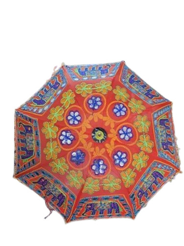 Handicraft Umbrella (Embroidery) - Polyester Canopy, 5 Fold, Red | Steel Handle, Hand Embroidered, All Season