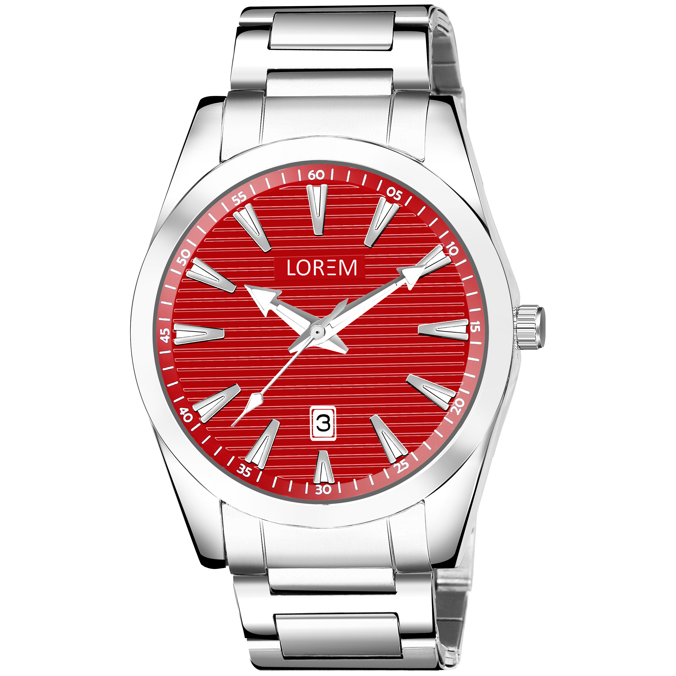 Lorem Red Dial Date Edition Lr151 Wrist Watch - Color Of Band: Silver