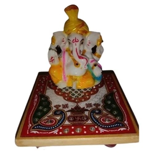 Marble Chowki Pagdi Ganesha Statue