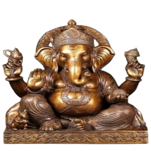 Marble Ganesh Statue - Polished Marble, 3 Feet, Golden | Durable, Glossy Finish, Easy to Clean, Washable, Rust Proof