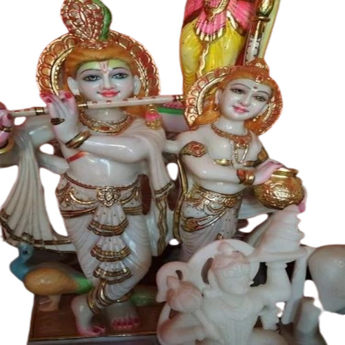 Marble Radha Krishna Statue - Polished Marble, 3 Feet, White | Durable, Glossy Finish, Handmade, Washable