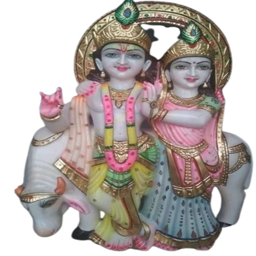 Marble Radha Krishna Statues - Polished Marble, 3 Feet, White | Durable, Glossy Finish, Rust Proof, Washable
