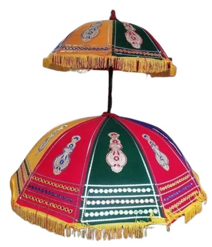 Wedding Double Umbrella Set - Velvet, 1 Fold, Multi Color | Durable, Lightweight, Water Proof, Embroidered Pattern