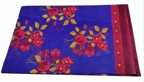 Blue Digital Print Cotton Saree - 5.5 M Blue | Lightweight Soft Breathable Comfortable Fit