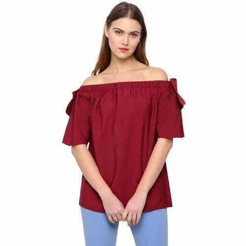 Designer Off Shoulder Top - Color: Maroon