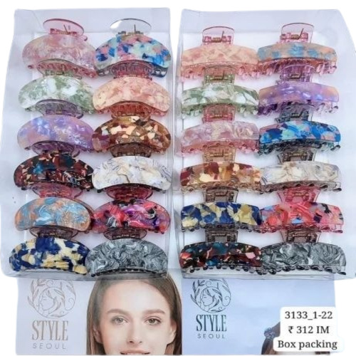 Fancy Hair Clutcher - Plastic, 12 Pieces | Hair Bands For Baby Girls, Plain Pattern