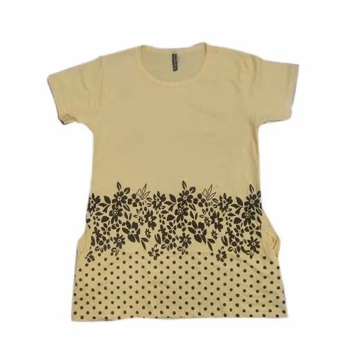 Half Sleeves Long Tops - Hosiery, Various Sizes, Cream | Printed, Elegant Design, Quick Dry, Comfortable Fit