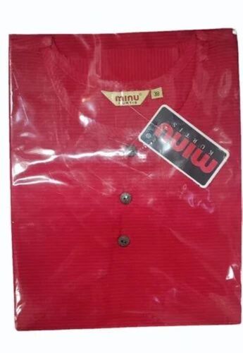 Ladies Plain Cotton Kurti - Red, 3/4 Sleeve, Lightweight | Breathable, Anti UV, Quick Dry, Comfortable Fit