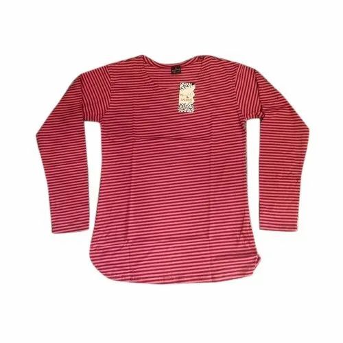 Ladies Round Neck Cotton Tops - Striped, Long Sleeves, Regular Fit, Lightweight | Soft, Breathable, Quick Dry, Comfortable Fit