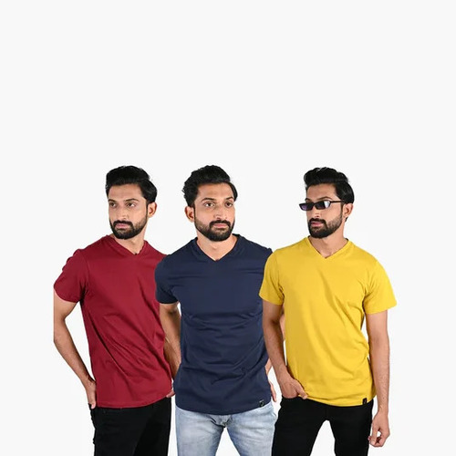 Mens V Neck Cotton T Shirt - Cotton S-XL Red Blue Yellow | Comfortable Breathable Lightweight Casual Fit