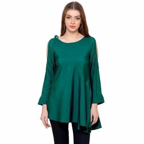Polyester Crepe Long Sleeve Top - Light Weight Green Regular Fit | Elegant Design Quick Dry Comfortable Fit