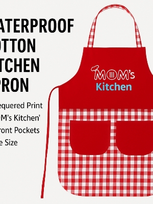 Waterproof Apron - Cotton, Red and White, Adjustable Fit | Water- and Oil-Resistant, Skin Friendly, Front Pockets