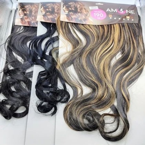 Curly Hair Extensions - Synthetic Hair, 200 gm, Black | Machine Weft, Wavy Texture, Custom Size