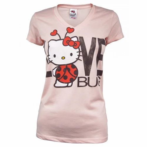 Ladies V Neck T-Shirt - Lightweight Cotton Blend, Various Sizes, Printed | Breathable, Quick Dry, Comfortable Fit