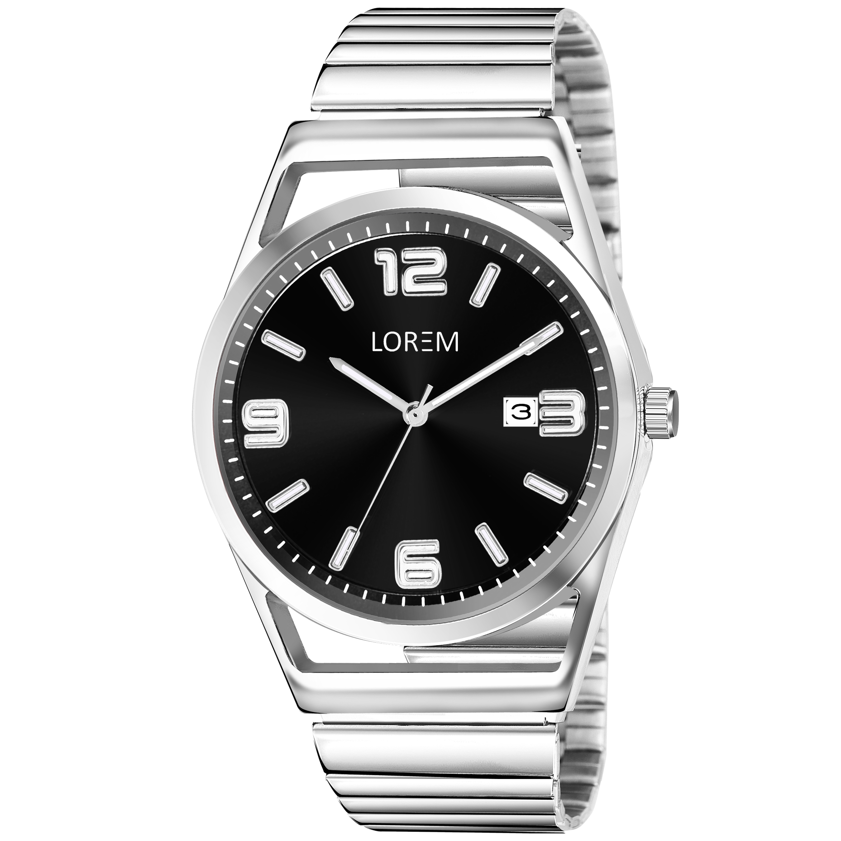 Lorem Classic Black Dial Men Analog Watch With Date Lr153 - Color Of Band: Silver