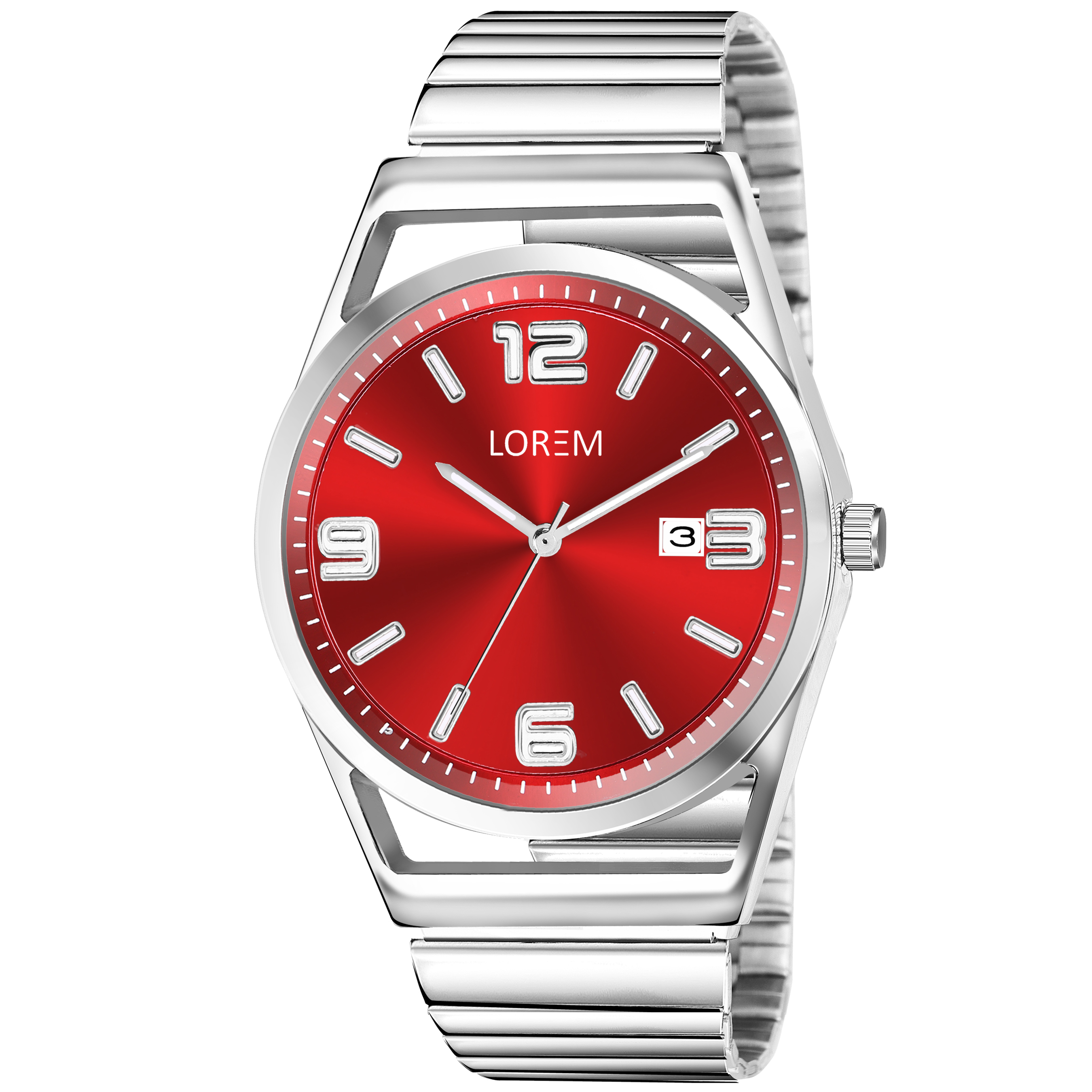 Lorem Classic Red Dial Men Analog Watch With Date Lr156 - Color Of Band: Silver