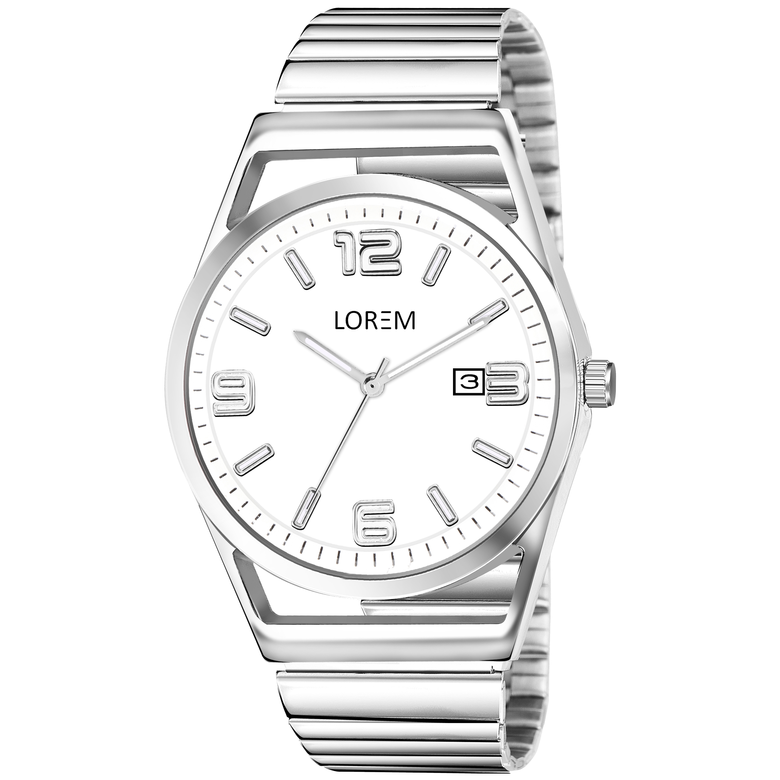 Lorem Classic White Dial Men Analog Watch With Date Lr157 - Color Of Band: Silver