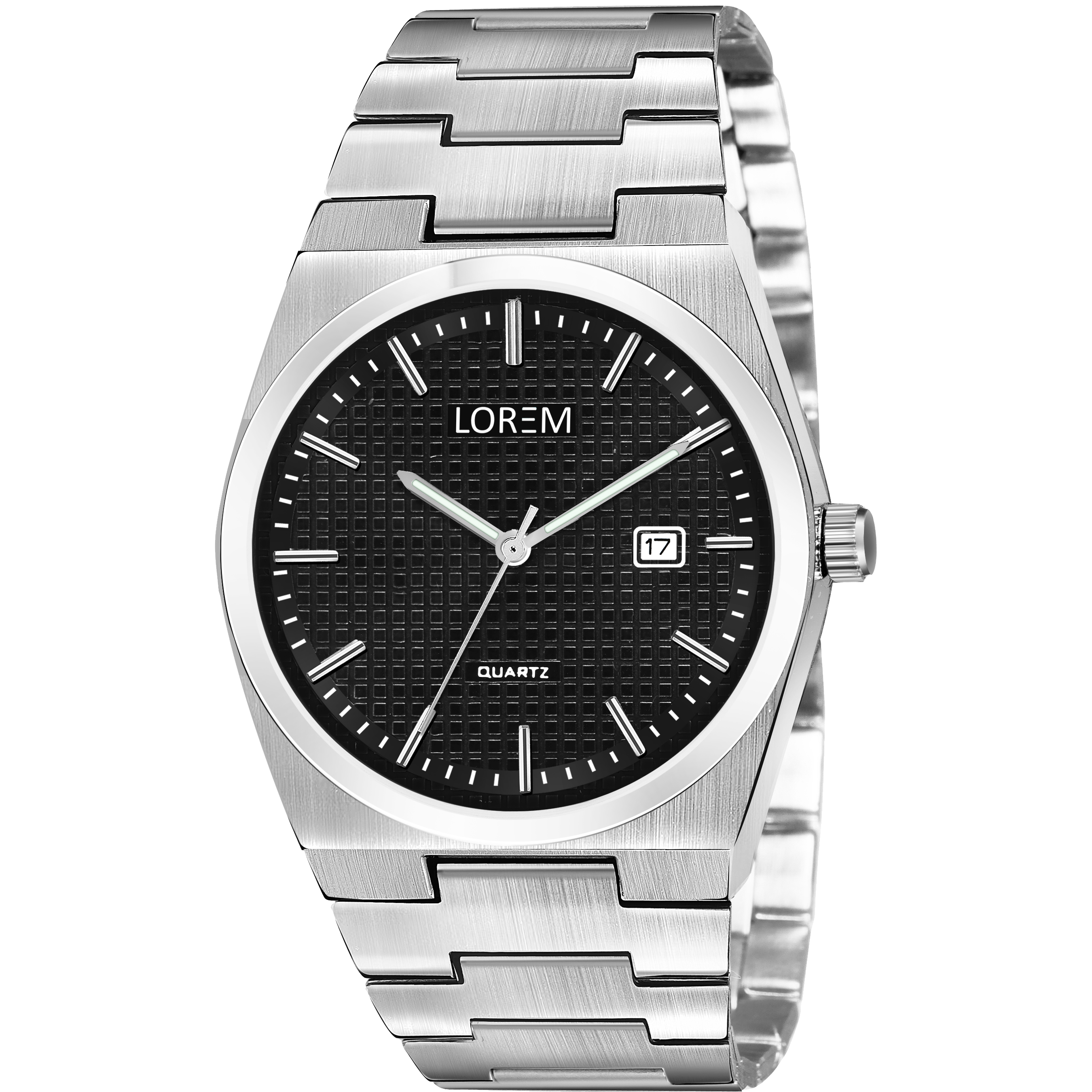Lorem Premium Black Face Date Function Watch Lr158 - Color Of Band: Silver