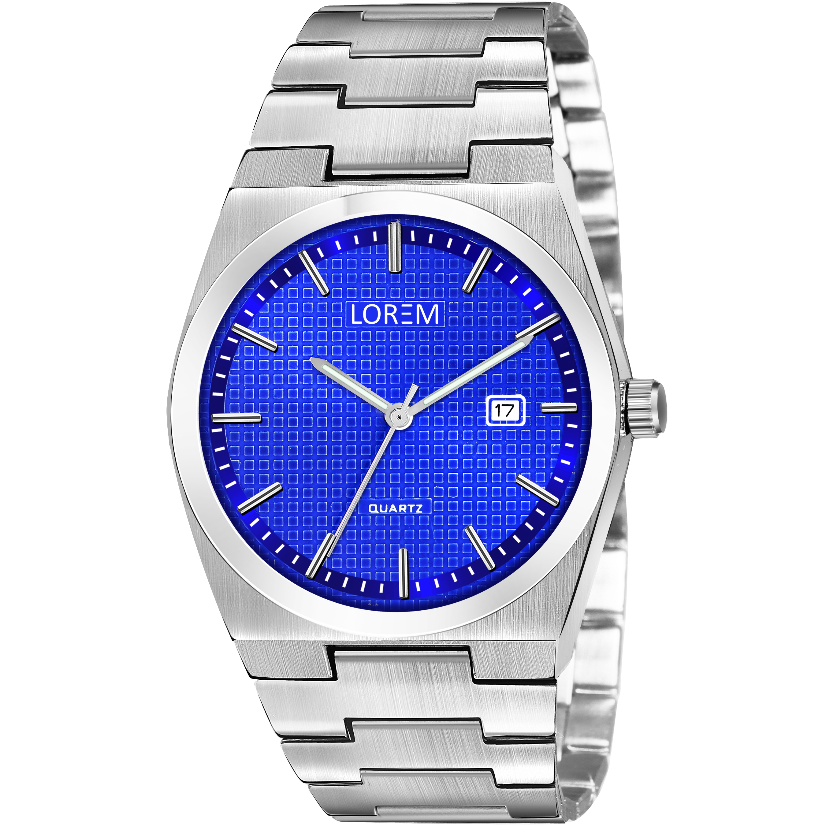Lorem Premium Blue Face Date Function Watch Lr159 - Color Of Band: Silver
