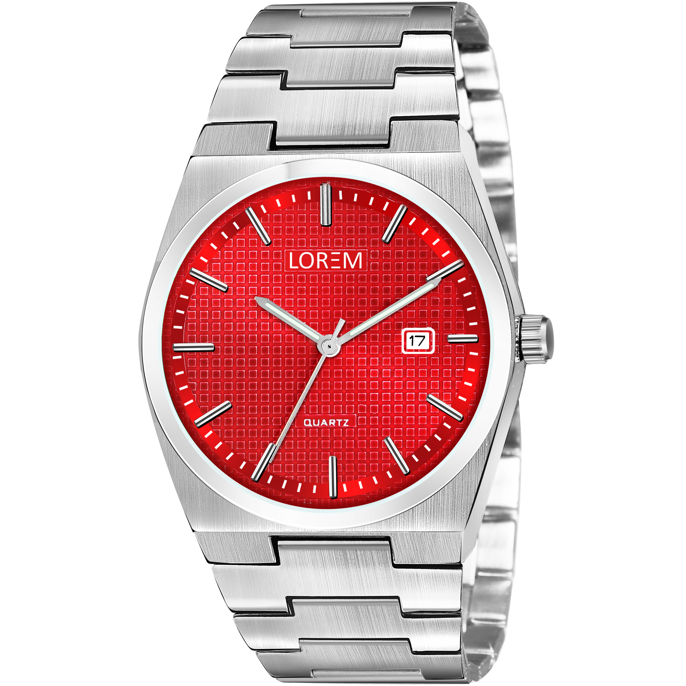 Lorem Premium Red Face Date Function Watch Lr161 - Color Of Band: Silver