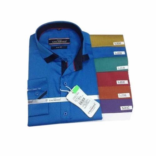 Men Plain Blue Shirt - Cotton, Various Sizes, Blue, Anti UV, Anti Wrinkle, Breathable, Quick Dry, Comfortable Fit