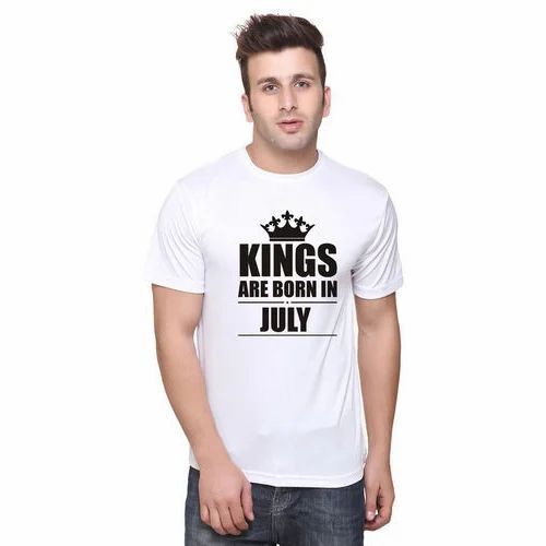 Men Printed T Shirt - Polyester, Various Sizes, White | Elegant Design, Quick Dry, Comfortable Fit