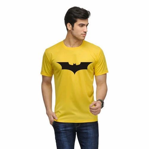 Men Yellow Printed T Shirt - Polyester, Various Sizes, O-Neck, Half Sleeve | Lightweight, Quick Dry, Comfortable Fit