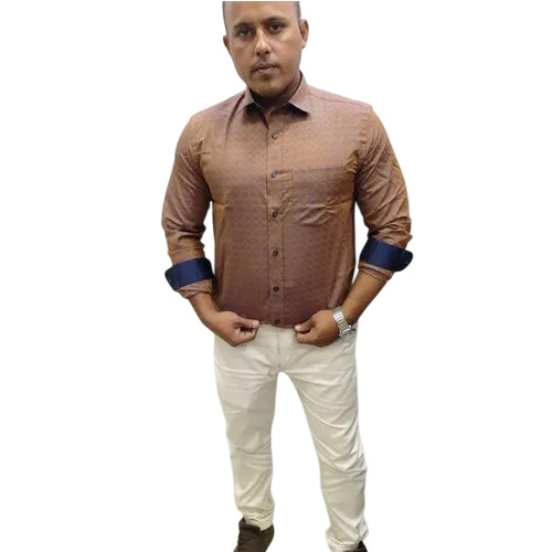 Mens Casual Shirt - Cotton Brown, Regular Fit, One Pocket, Full Sleeves, Collar Neck, Breathable, Comfortable, Machine Washable