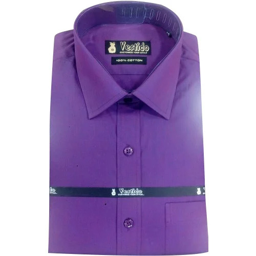 Mens Purple Shirt - Cotton, Sizes 38-44, Regular Fit, Full Sleeves, One Pocket, Machine Washable