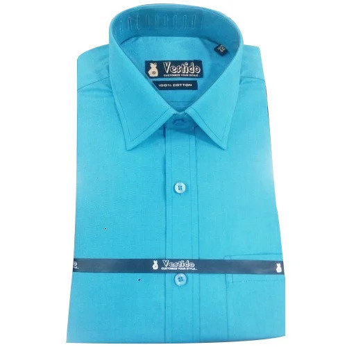 Mens Shirt - Cotton, Size 40-44, Sky Blue, Full Sleeves | Comfortable, Washable, One Pocket, Regular Fit