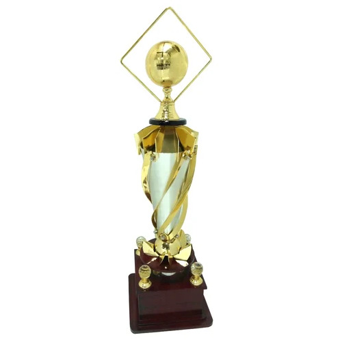 Metal Trophy - Metal, 29.5" Height, Golden | Polished Finish, Table Top Mounting, Box Packaging