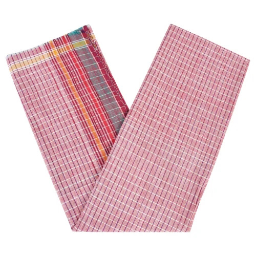 Small Checks Bankura Cotton Gamcha - 100% Cotton, 70x30 Inches, Red | Soft, Checkered, Eco-Friendly Bath Towel
