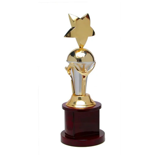 Star Lady Trophy - Brass And Wooden, 12.5 & 15 Inch, Golden | Polished Finish, Table Top Mount, Corporate Theme