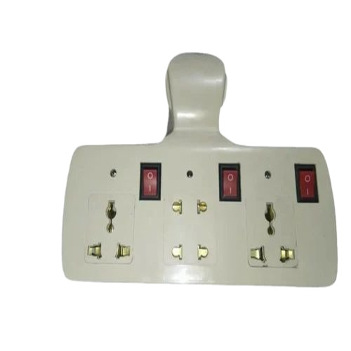 3 Pin Plastic Extension Board - Iron Material, White, 220V | Heat Resistant, Durable, Overheating Protection