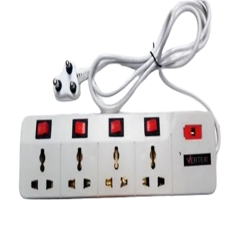 4 Pin Electrical Extension Board - Iron, White, 220V | Heat Resistant, Overheating Protection, Durable, Flexible