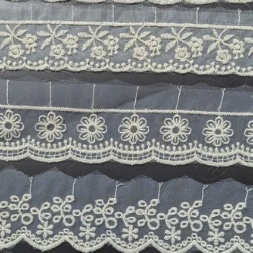 Embroidered Net Laces - Net, Standard Size, White & Gray | Lightweight, Elegant, Eye-Catching, One Sided, Handwash
