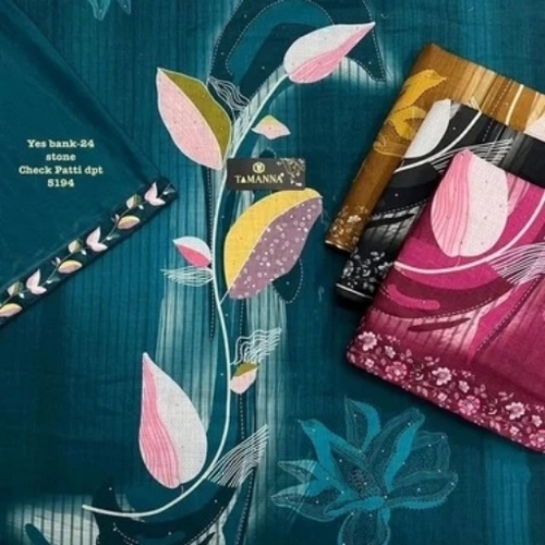 5194 Cotton Unstitched Salwar Suit - A-line Style, Full Sleeve, Multicolor | Good Quality, Washable, Printed Pattern, Customized Size