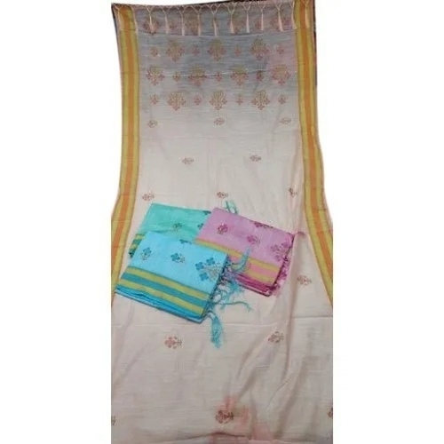 Apple Flowery Chex Cotton Daily Wear Saree - Linen, 6.30 Meters, With Blouse Piece | Good Quality, Female, Plain Pattern, Custom Size, Summer & Winter