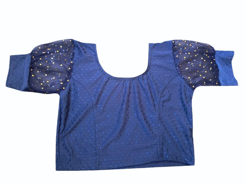 Blue Polyester Short Blouse - Embroidered Optimum Grade, Skin Friendly, Soft Fabric, Party Wear