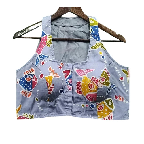 Gray Hand Batik Printed Cotton Blouses